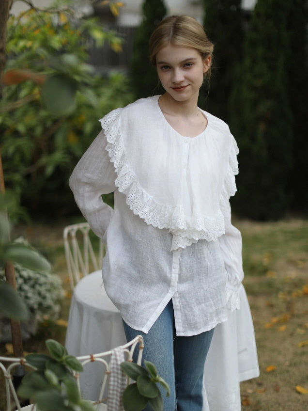 Romantic Broderie Ruffle Collar Blouse