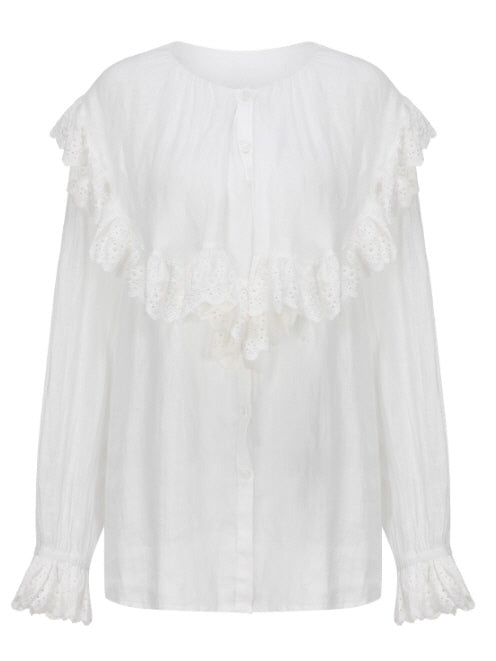 Romantic Broderie Ruffle Collar Blouse