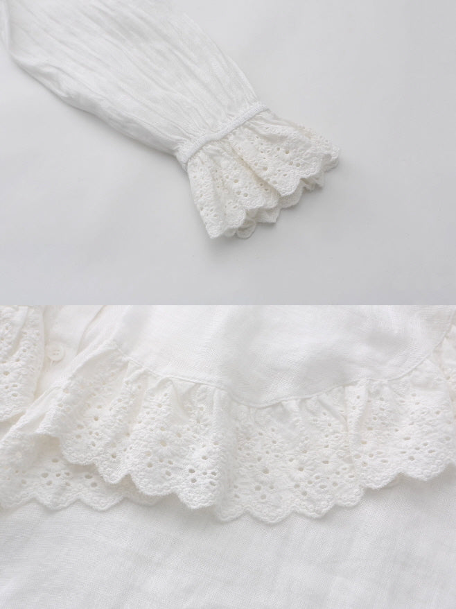 Romantic Broderie Ruffle Collar Blouse