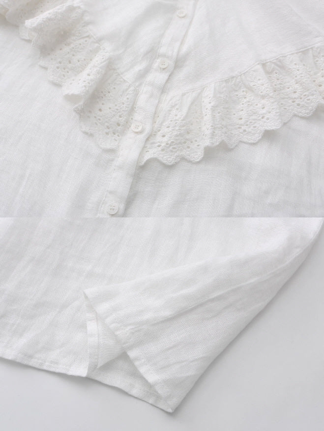 Romantic Broderie Ruffle Collar Blouse