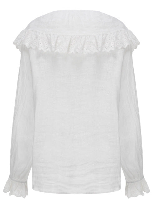 Romantic Broderie Ruffle Collar Blouse