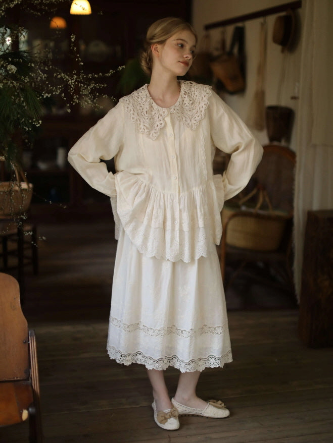 Lace Collar Peplum Blouse