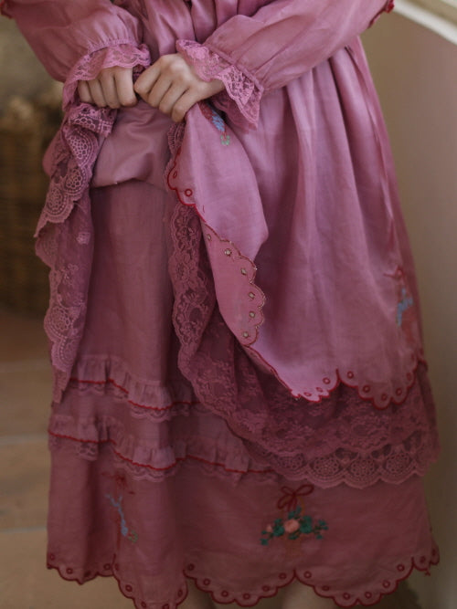 Embroidered Basket Hem Skirt