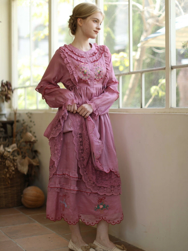 Embroidered Basket Hem Skirt