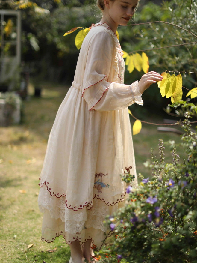 Embroidered Basket Hem Skirt