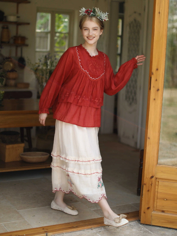 Embroidered Basket Hem Skirt