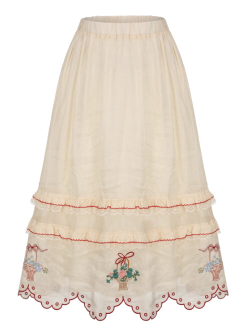 Embroidered Basket Hem Skirt