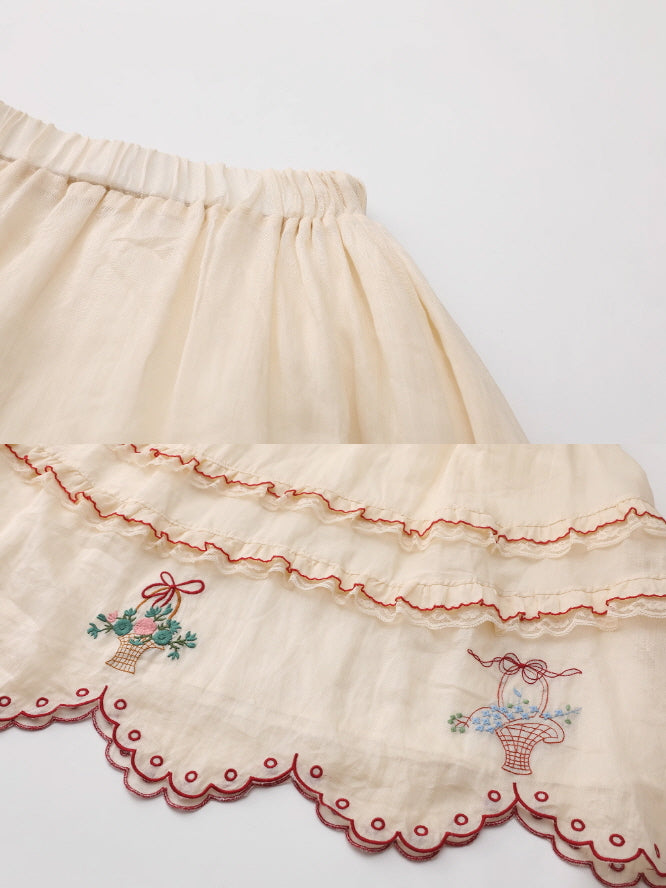 Embroidered Basket Hem Skirt