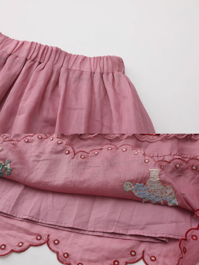 Embroidered Basket Hem Skirt