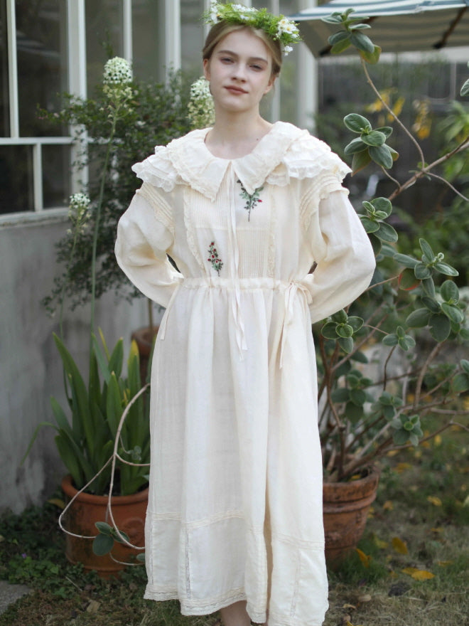 Mori Garden Embroidered Linen Dress