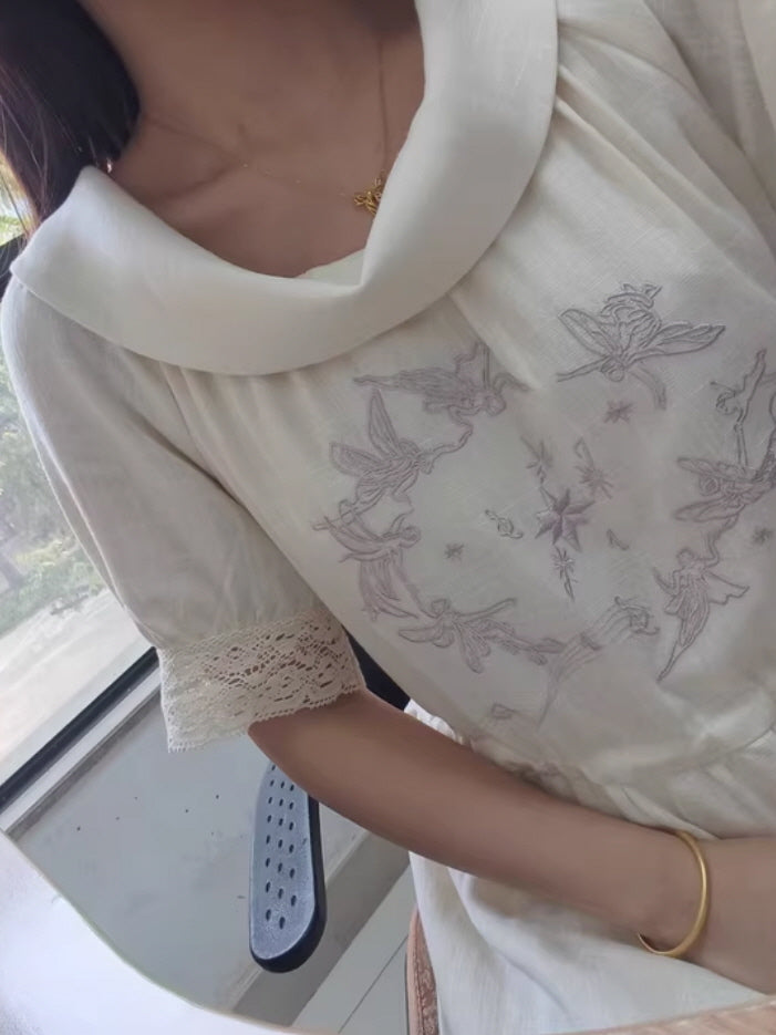 Heavenly Garden Retro Embroidery Linen Dress