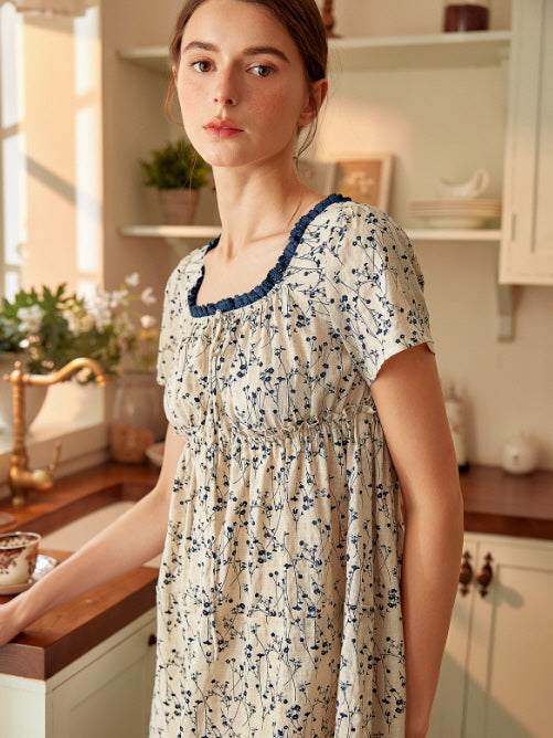 Vintage Floral Square Neck Nightdress