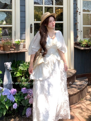 Ivory Garden Bloom Dress with Lace Ruffles