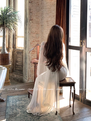 Ethereal White Lace Drape Corset Gown