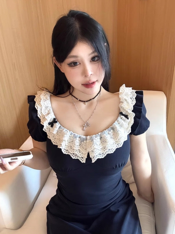 Midnight Lace Ruffle Dress