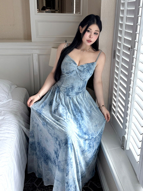 Moonlit Garden Blue Sheer Floral Dress