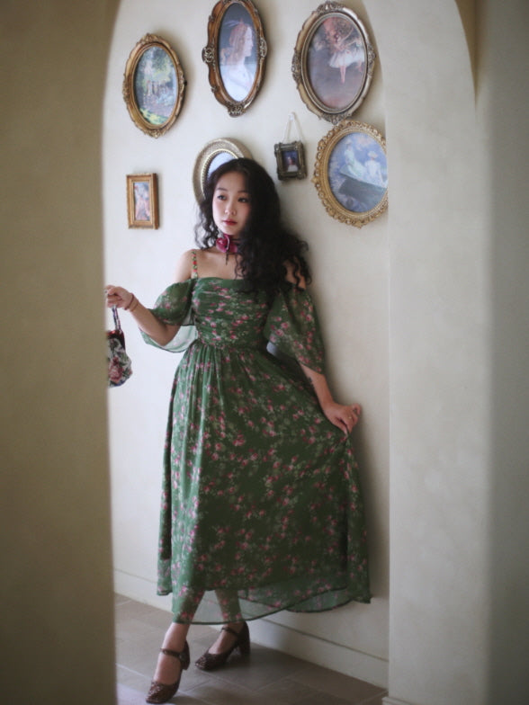 Enchanted Garden Green Floral Fairycore Dress
