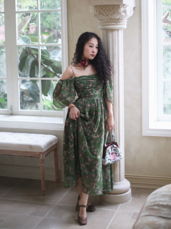 Enchanted Garden Green Floral Fairycore Dress