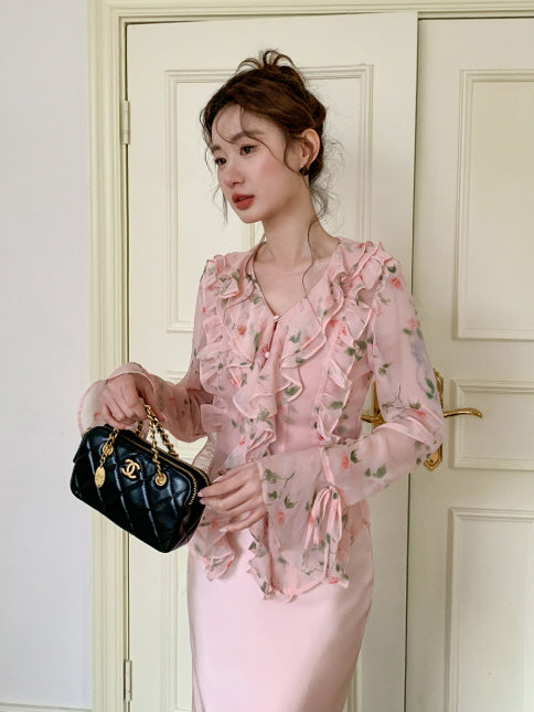 Blush Ruffle Floral Blouse