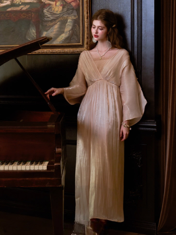 goddess satin dress Golden Satin Lace Dress