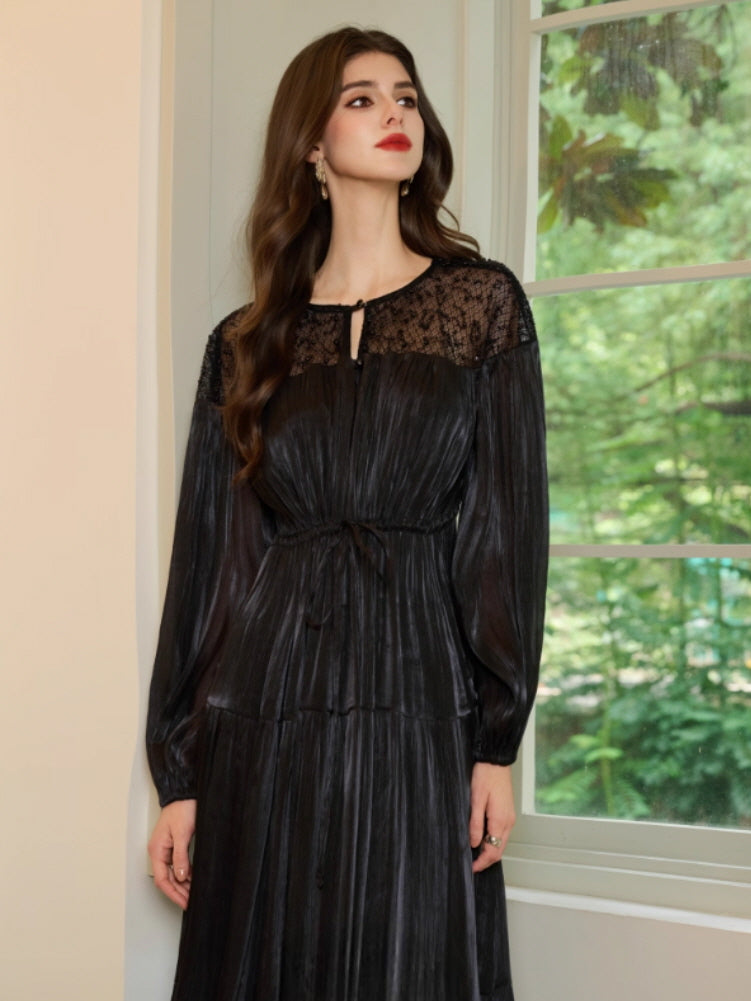 Romantic Lace Bodice Pleated Dress