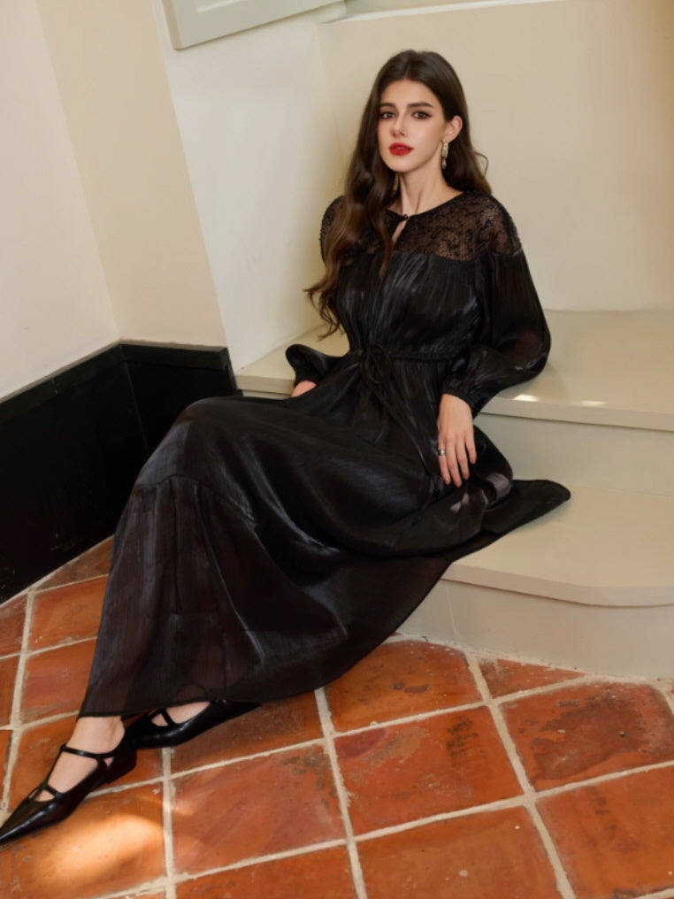 Romantic Lace Bodice Pleated Dress