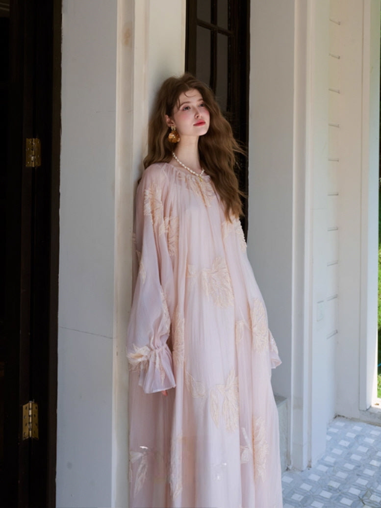 Blush Petal Embroidered Chiffon Dress