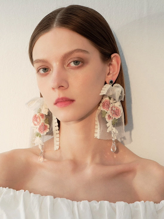 Vintage Floral Lace Ribbon Earrings