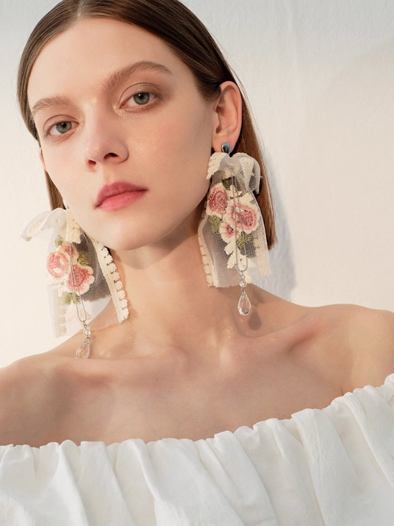 Vintage Floral Lace Ribbon Earrings