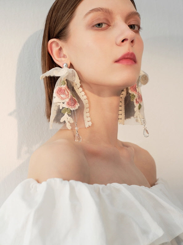 Vintage Floral Lace Ribbon Earrings