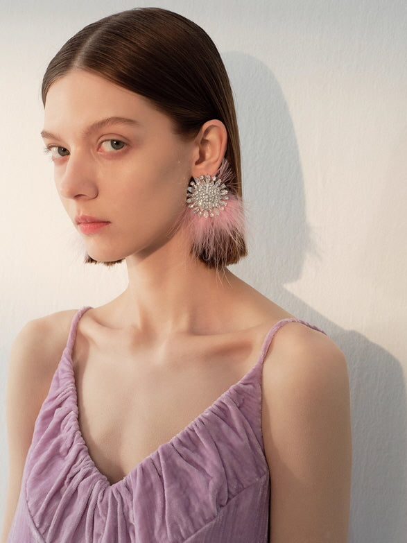 Crystal Bloom Feather Earrings