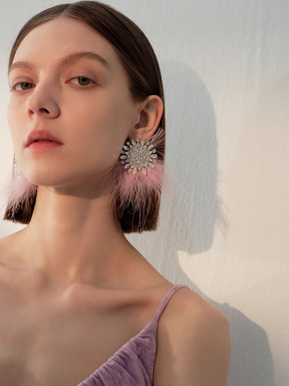 Crystal Bloom Feather Earrings