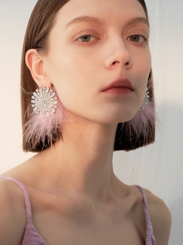 Crystal Bloom Feather Earrings