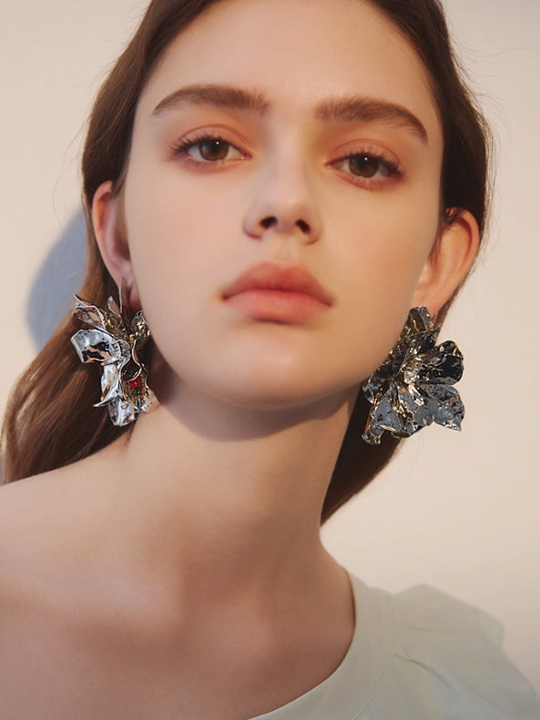 Golden Bloom Statement Flower Earrings