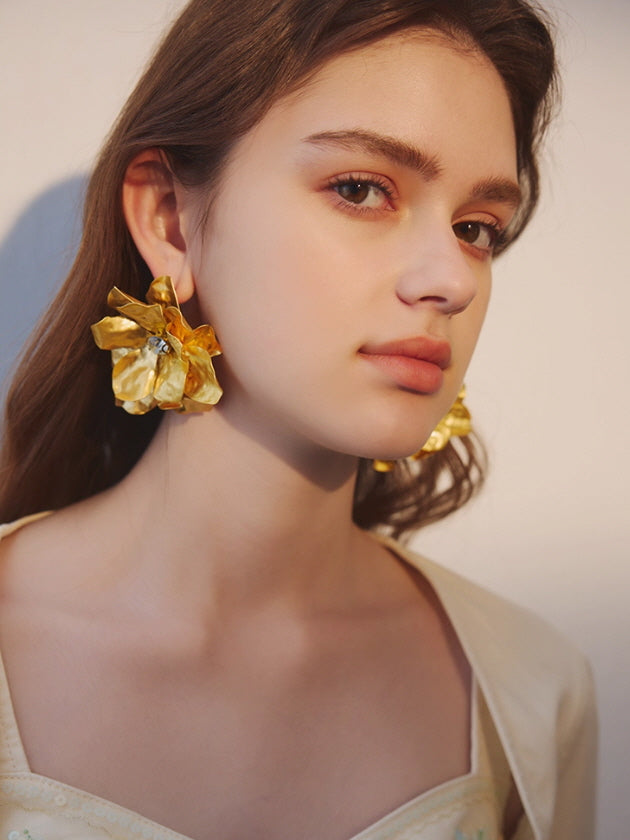 Golden Bloom Statement Flower Earrings
