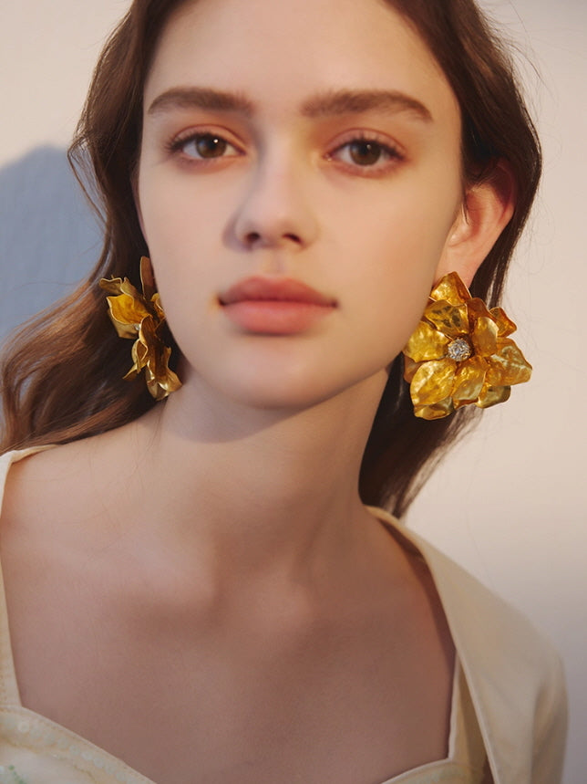 Golden Bloom Statement Flower Earrings