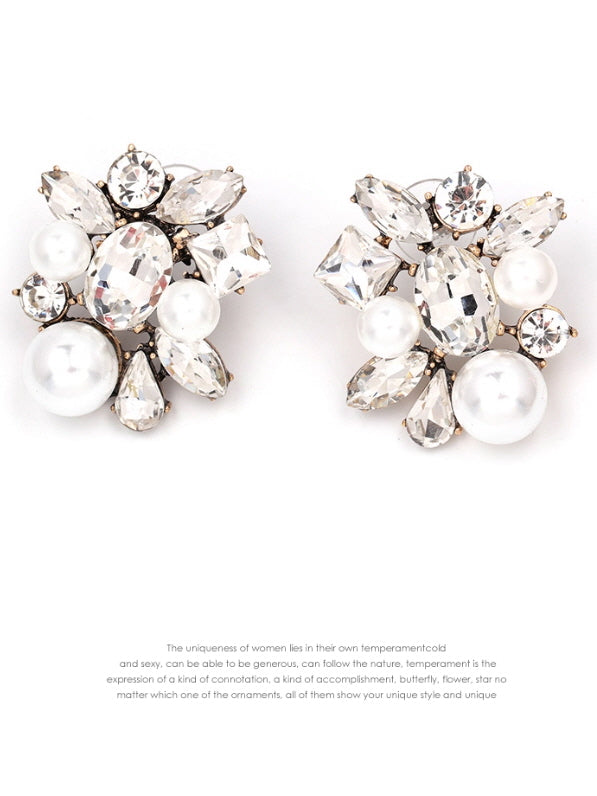 Crystal Pearl Cluster Vintage Earrings