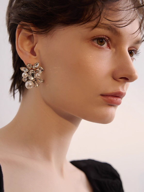 Crystal Pearl Cluster Vintage Earrings