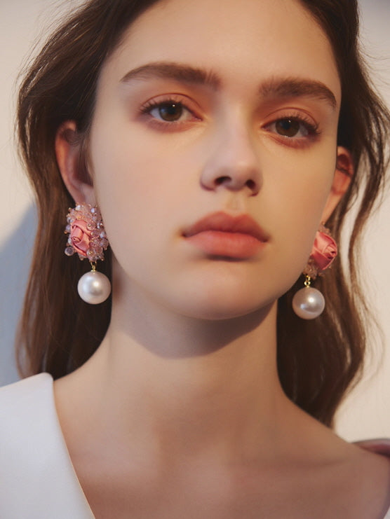 Romantic Rose Pearl Drop Earrings
