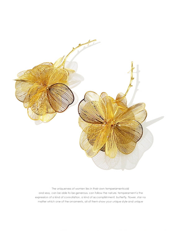 Golden Bloom Statement Flower Earrings