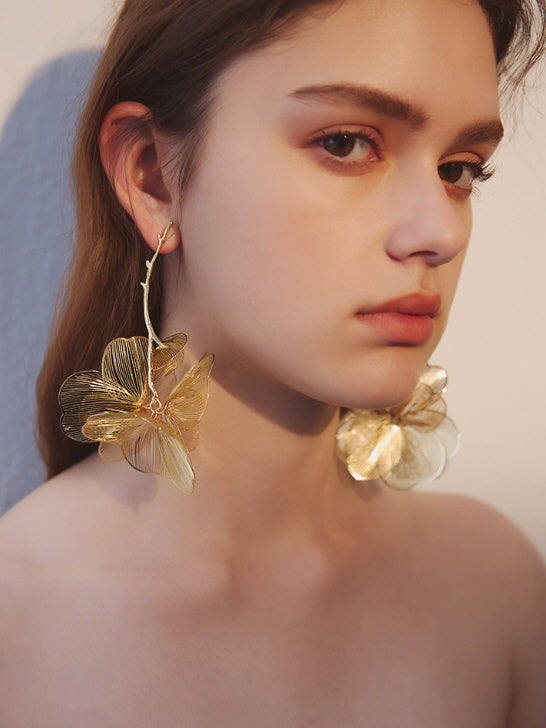 Golden Bloom Statement Flower Earrings