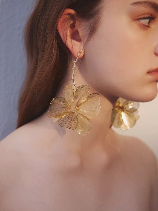 Golden Bloom Statement Flower Earrings