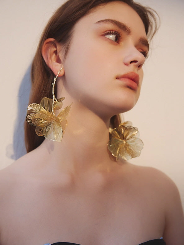 Golden Bloom Statement Flower Earrings