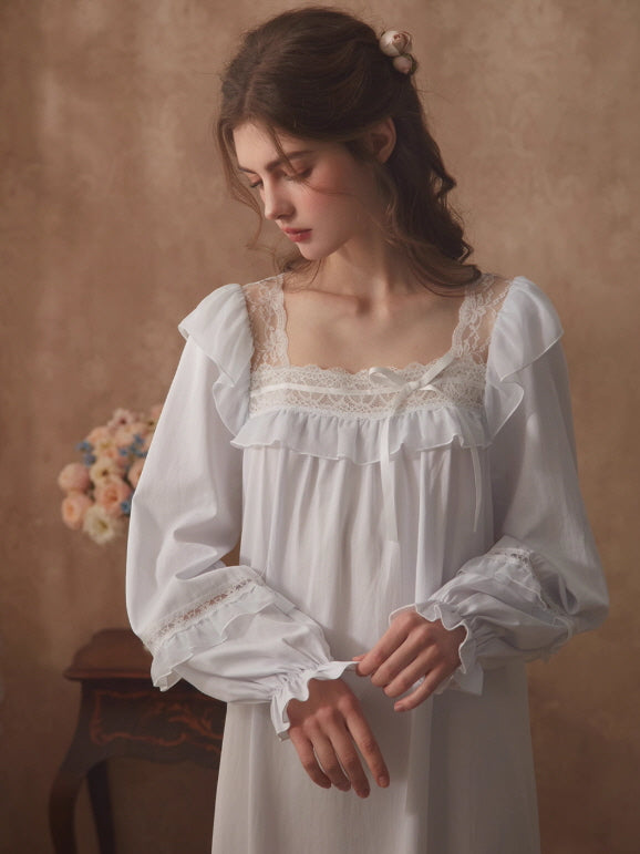 Romantic Ruffle Lace Long Nightgown