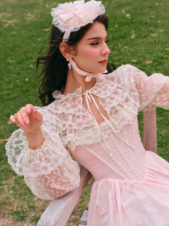Romantic Pink Lace Vintage Dress