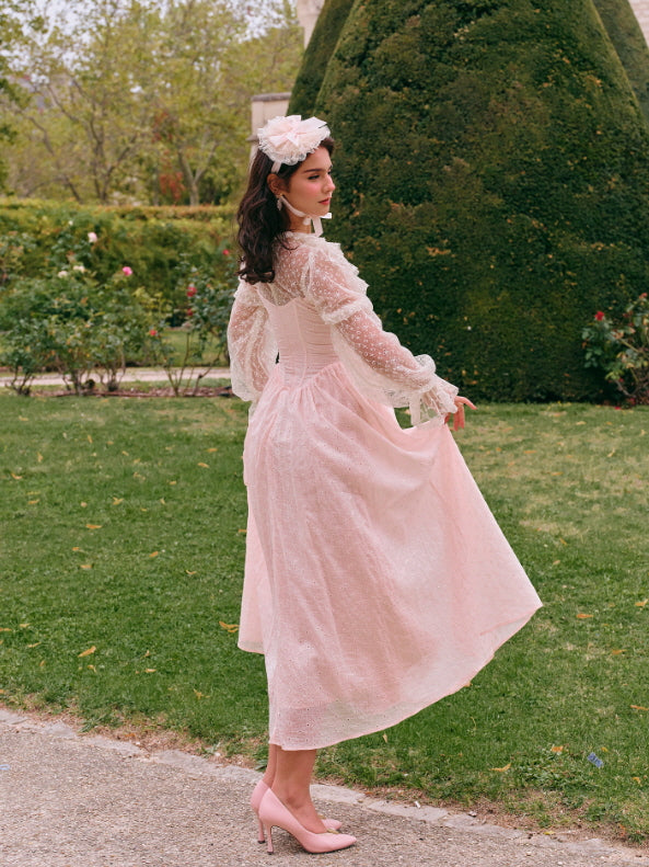 Romantic Pink Lace Vintage Dress