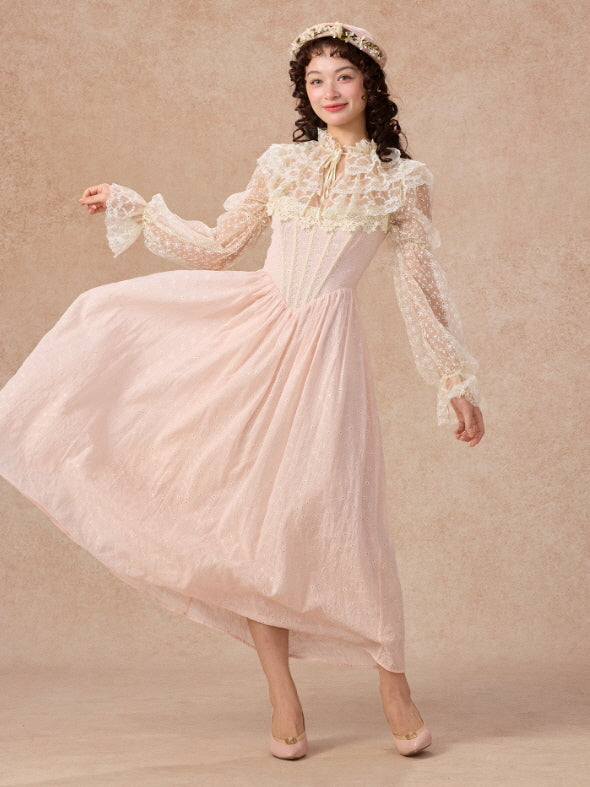 Romantic Pink Lace Vintage Dress