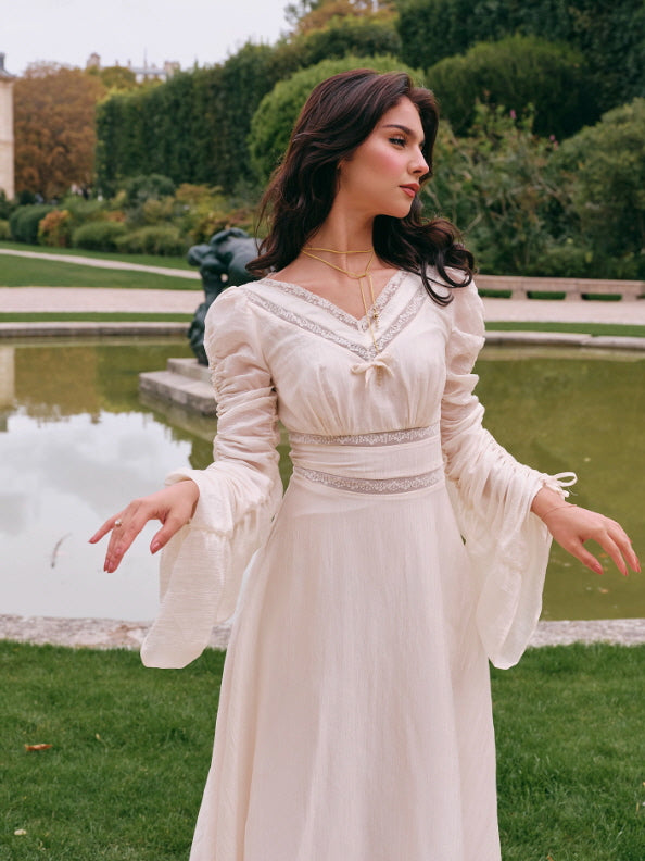 Romantic Ivory Long Sleeve Vintage Dress