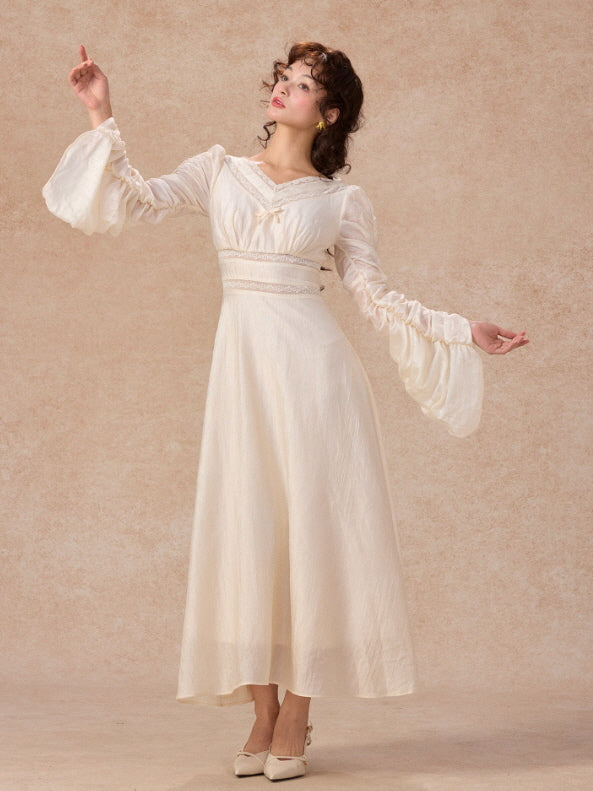 Romantic Ivory Long Sleeve Vintage Dress