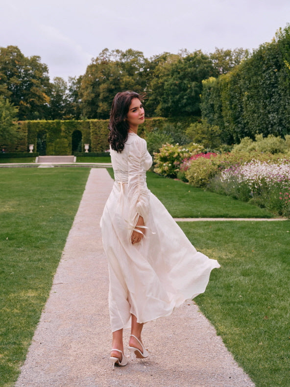 Romantic Ivory Long Sleeve Vintage Dress